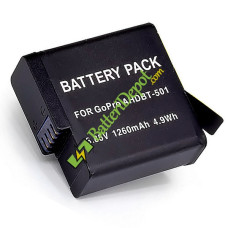 Batteri til GoPro AHDBT501 Hero5 AHDBT501 BT-501 1260mAh Handling erstatningsbatteri